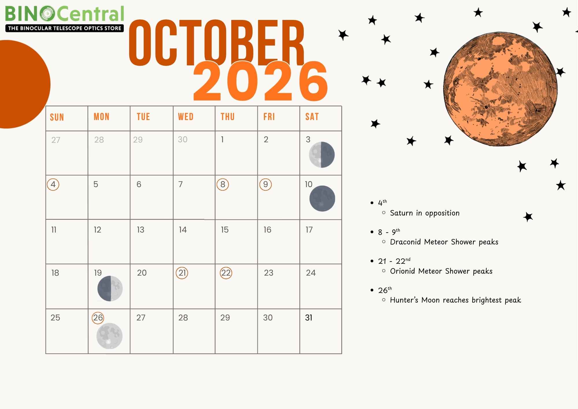 BinoCentral Astronomy Calendar 