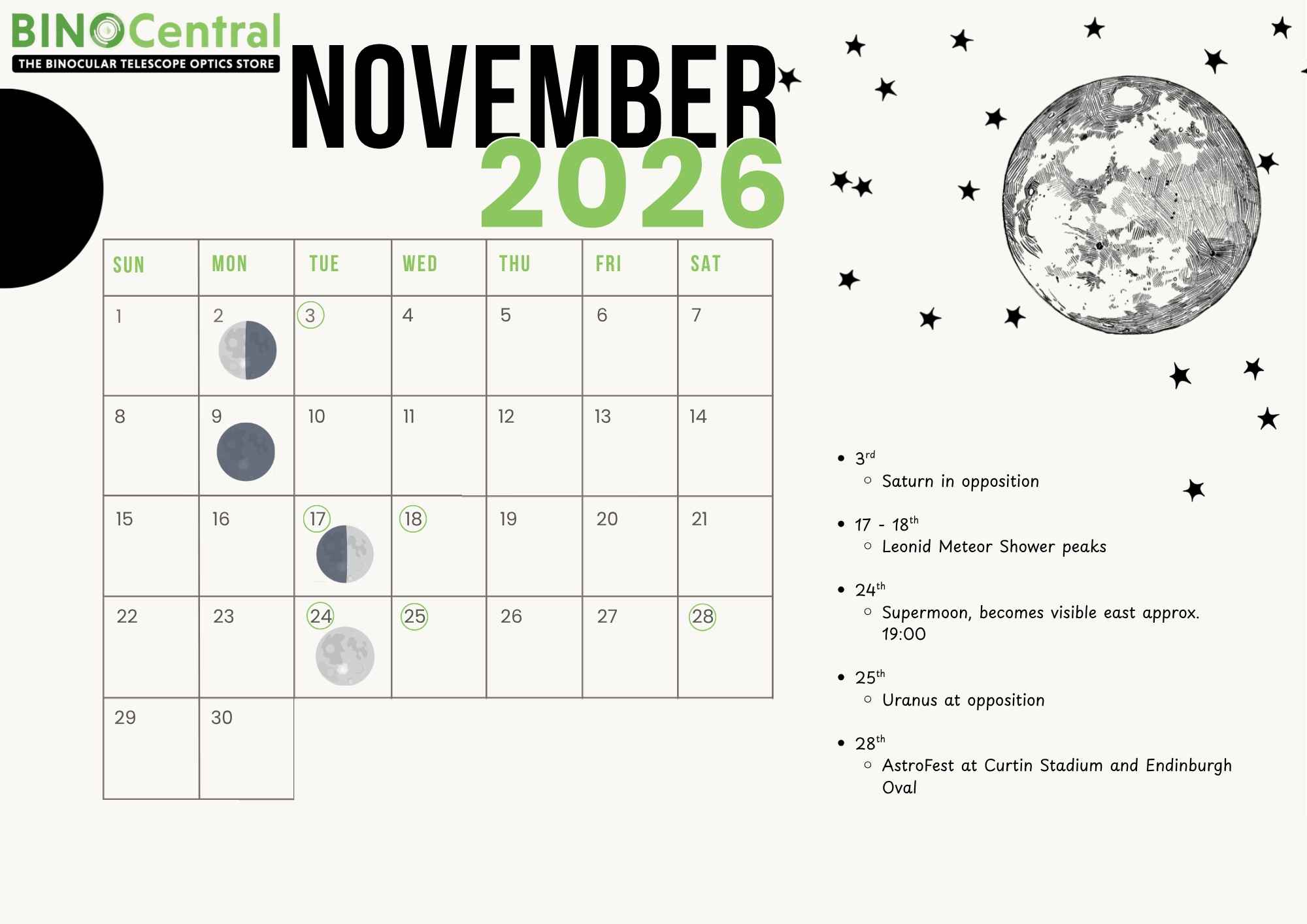 BinoCentral Astronomy Calendar 
